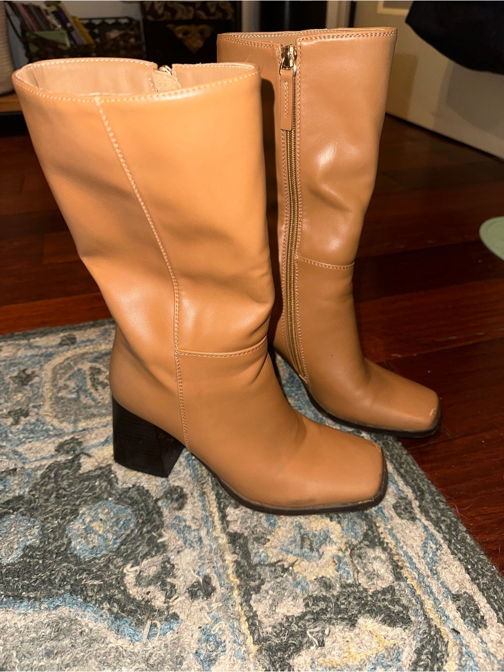 Women's Tan Mid-Calf Block Heel Boots